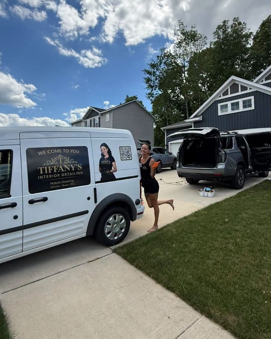 Tiffany with Tiffany Interior Detailing van during mobile detailing